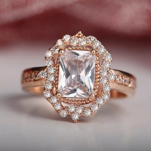 NEW Rose Gold Diamond Radiant Halo Engagement Ring - Picture 3 of 5